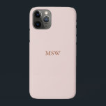 Elegant blush pink custom monogram initials chic Case-Mate iPhone case<br><div class="desc">Elegant custom name monogram initials blush pink solid plain colour iPhone case. Minimalist,  simple,  modern,  stylish design.
Dusty rose customisable serif text on blush pink solid plain colour background.</div>