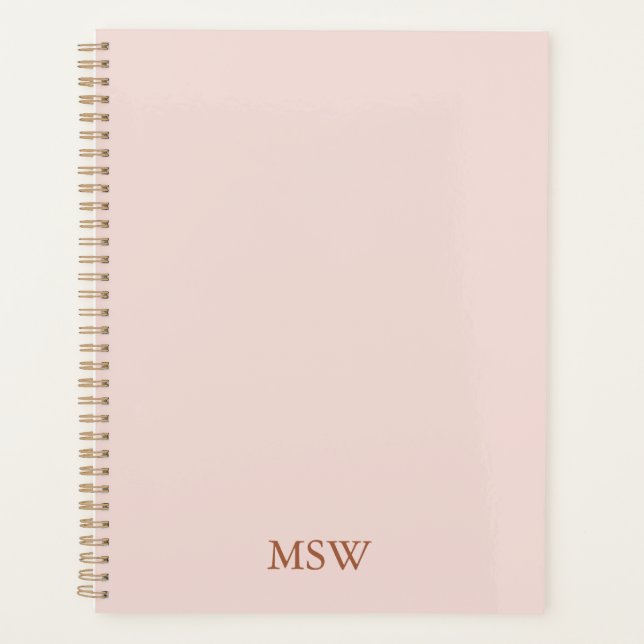 Elegant blush pink custom monogram initials simple planner (Front)