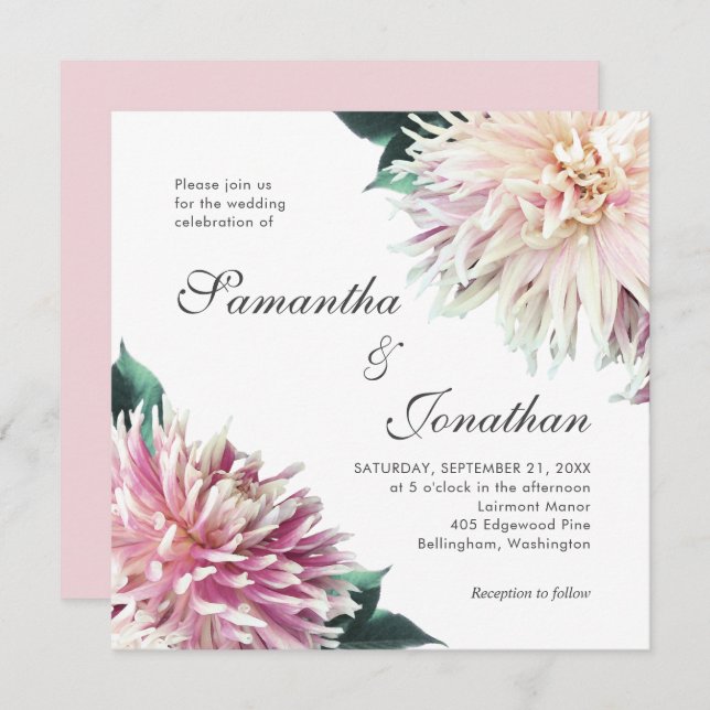 Elegant Blush Pink Dahlia Floral Wedding Invitation (Front/Back)
