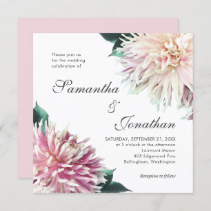 Elegant Blush Pink Dahlia Floral Wedding Invitation