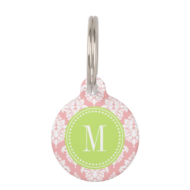 Elegant Blush Pink Damask Personalised Pet Tag (Front)