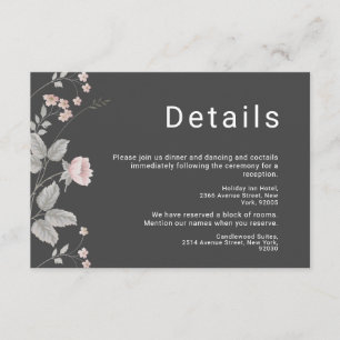 Elegant Blush Pink & Dark Grey Floral Wedding Enclosure Card