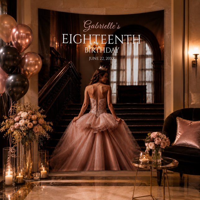 Elegant Blush Pink Debut Backdrop Tapestry (Luxury photo booth backdrop for an elegant eighteenth birthday celebration)