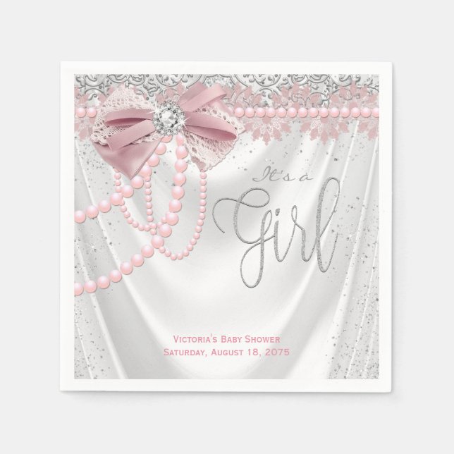 Elegant Blush Pink Diamond Pear Baby Shower Napkin (Front)