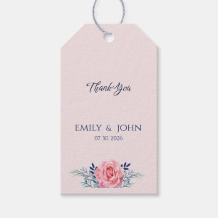 Elegant Blush Pink Dusty Blue Floral wedding Favor Gift Tags