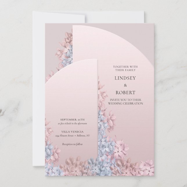 Elegant blush pink dusty blue hyacinths wedding  invitation (Front)