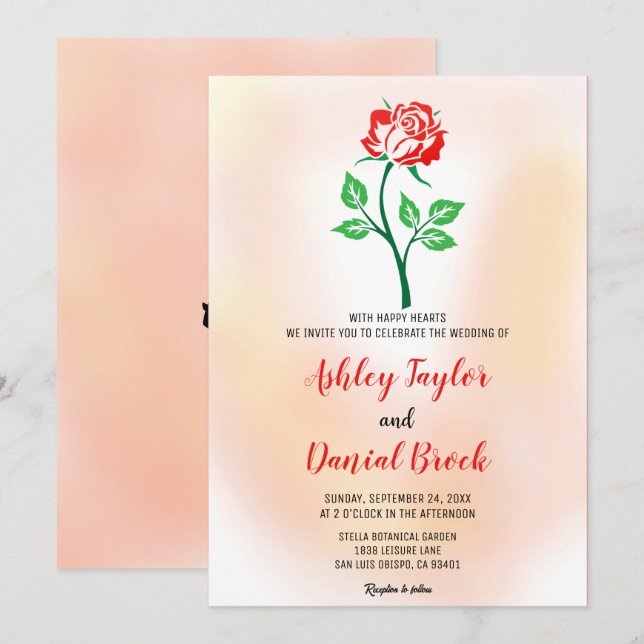 Elegant blush pink dusty rose boho floral Wedding  Invitation (Front/Back)