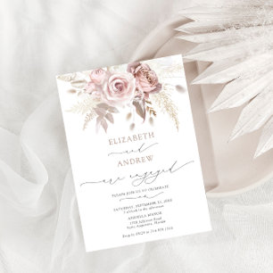 Elegant Blush Pink Dusty Rose Floral Engagement Invitation