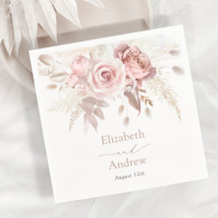Elegant Blush Pink Dusty Rose Floral Wedding Napkin