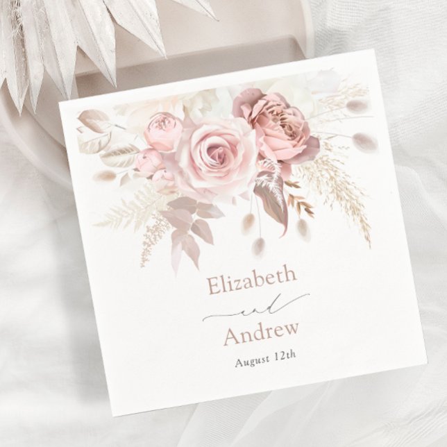 Elegant Blush Pink Dusty Rose Floral Wedding Napkin (Creator Uploaded)