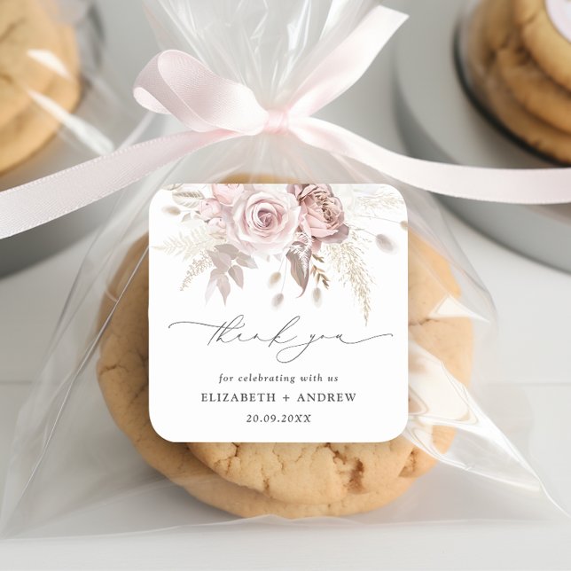 Elegant Blush Pink Dusty Rose Floral Wedding Square Sticker (Creator Uploaded)