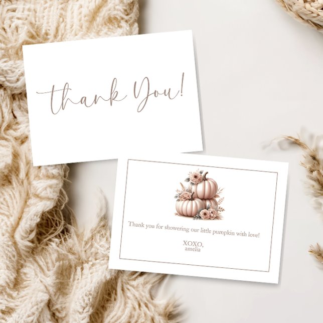 Elegant Blush Pink Fall Pumpkin Thank you  Card (Creator Uploaded)