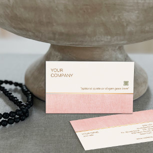 Elegant Blush Pink Faux Linen and Gold Stripe Business Card