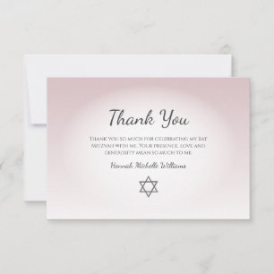 Elegant Blush Pink Feminine Simple Bat Mitzvah  Thank You Card