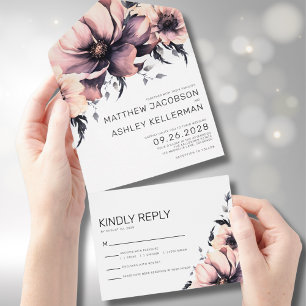 Elegant Blush Pink Floral  All In One Invitation