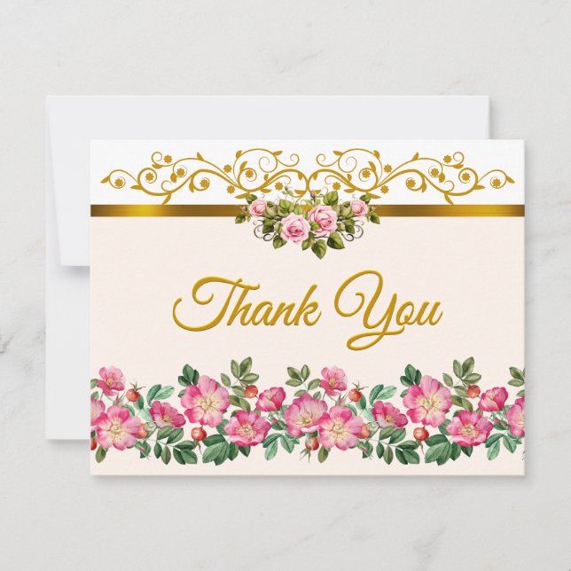 Elegant Blush Pink Floral and Golden Script  Card (Front)