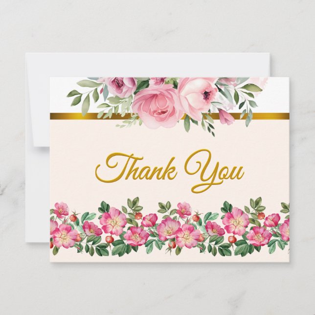 Elegant Blush Pink Floral and Golden Script  Card (Front)