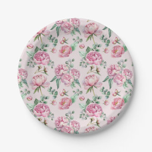 Elegant Blush Pink Floral and Greenery Baby Shower Paper Plate