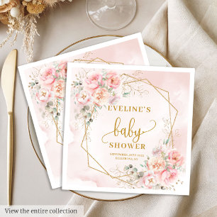 Elegant blush pink floral baby shower paper napkin
