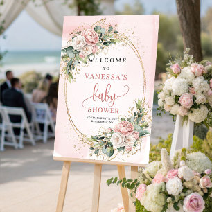 Elegant Blush Pink Floral Baby Shower Welcome Sign