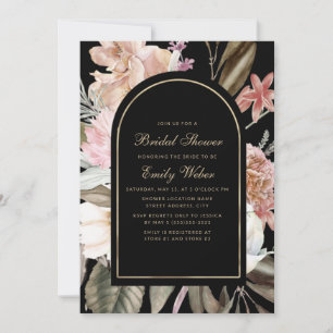 Elegant Blush Pink Floral Black Bridal Shower Invitation