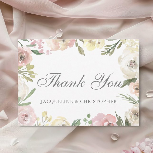Elegant Blush Pink Floral Border Spring Wedding  Thank You Card (Creator Uploaded)