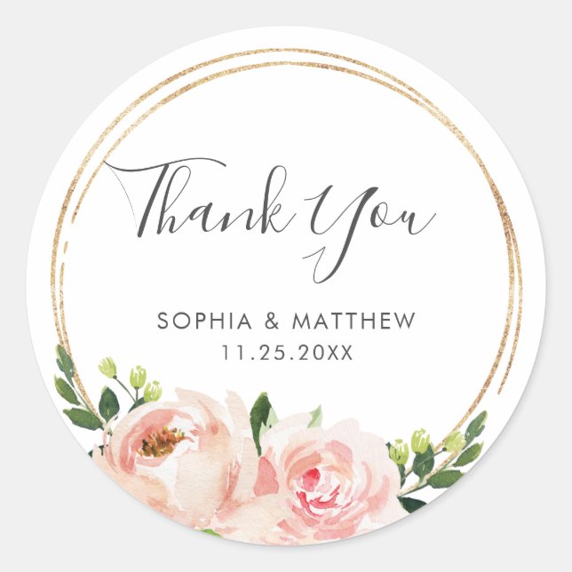 Elegant Blush Pink Floral Botanical Wedding Favour Classic Round Sticker (Front)