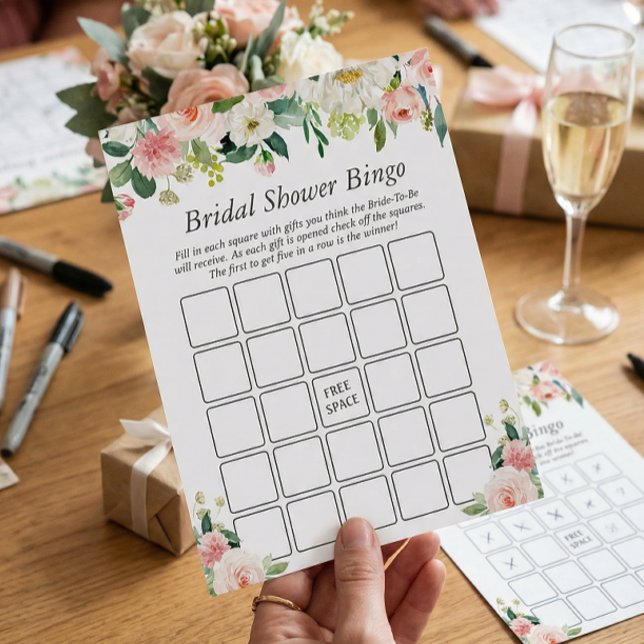 Elegant Blush Pink Floral Bridal Shower Bingo Game Flyer (Creator Uploaded)