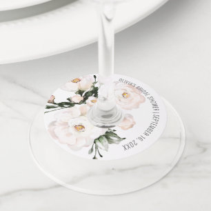 Elegant Blush Pink Floral Bridal Shower Favour Wine Glass Tag
