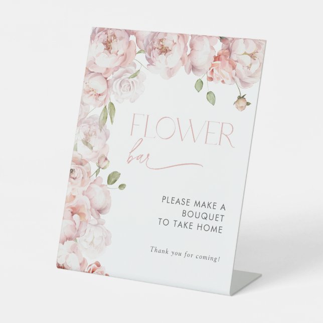 Elegant Blush Pink Floral Bridal Shower Flower Bar Pedestal Sign (Front)