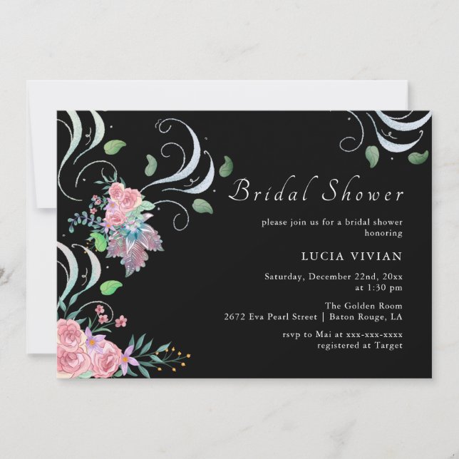 Elegant Blush Pink Floral Bridal Shower Invitation (Front)