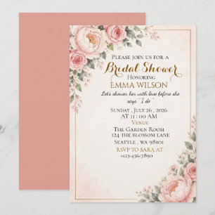 Elegant Blush Pink Floral Bridal Shower Invitation