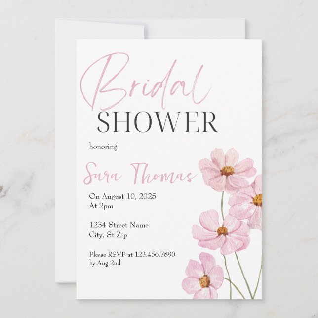 Elegant Blush Pink Floral Bridal Shower Invitation (Front)