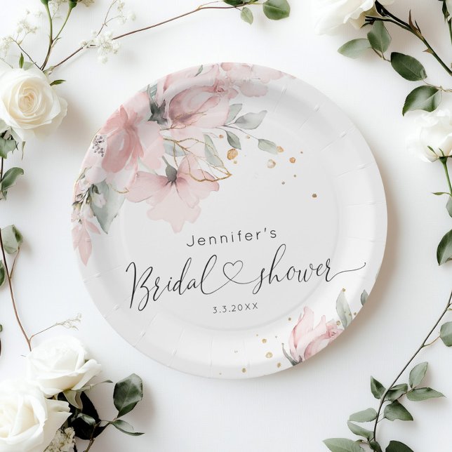 Elegant Blush pink floral bridal shower Paper Plate (Creator Uploaded)