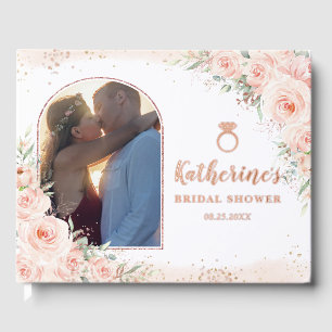Elegant Blush Pink Floral Bridal Shower Photo Guest Book