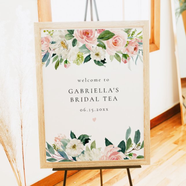 Elegant Blush Pink Floral Bridal Tea Welcome Poster (Creator Uploaded)