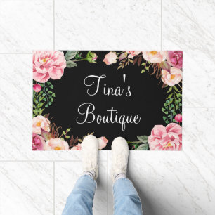 Elegant Blush Pink Floral Business Welcome Doormat