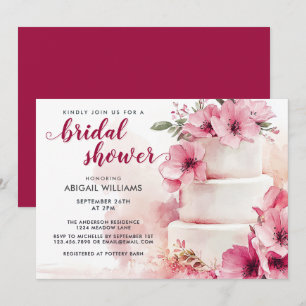Elegant Blush Pink Floral Cake Bridal Shower Invitation