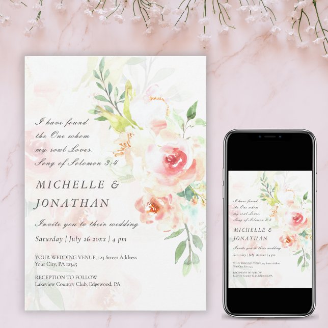 Elegant Blush Pink Floral Christian Wedding Invitation (Creator Uploaded)