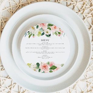 Elegant Blush Pink Floral Circle Dinner Menu Card