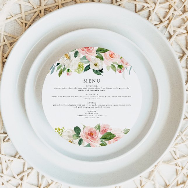 Elegant Blush Pink Floral Circle Dinner Menu Card (Creator Uploaded)