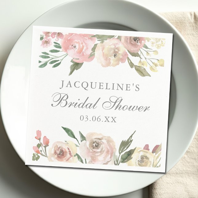 Elegant Blush Pink Floral Custom Bridal Shower Napkin (Creator Uploaded)