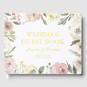 Elegant Blush Pink Floral Custom Gold Foil Wedding Guest Book