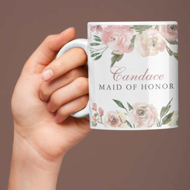 Elegant Blush Pink Floral Custom Maid of Honour Coffee Mug (Creator Uploaded)