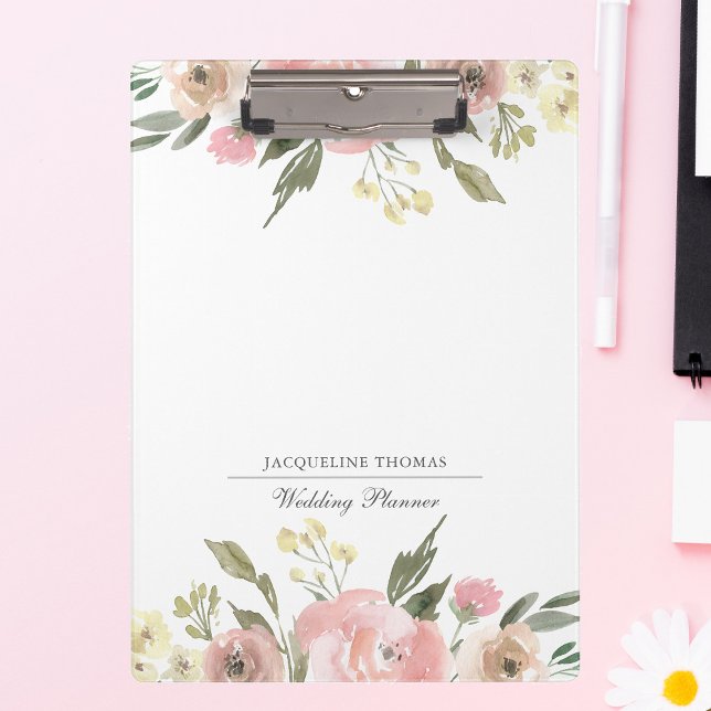 Elegant Blush Pink Floral Custom Wedding Planner Clipboard (Creator Uploaded)