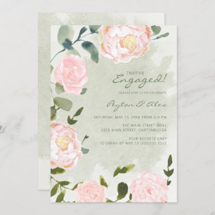 Elegant Blush Pink Floral Engagement Invitation