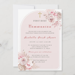 Elegant Blush Pink Floral First Holy Communion Invitation