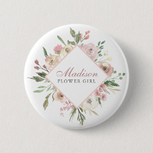Elegant Blush Pink Floral Flower Girl Name Tag 6 Cm Round Badge
