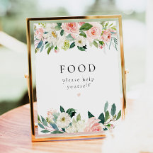 Elegant Blush Pink Floral Food Table Sign