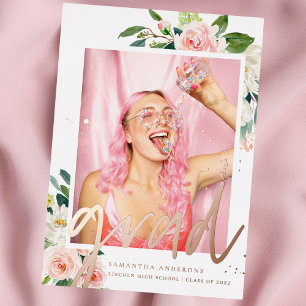 Elegant Blush Pink Floral Frame Real Foil Grad